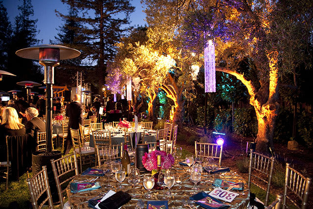 outdoor evening party with ambient mood lighting