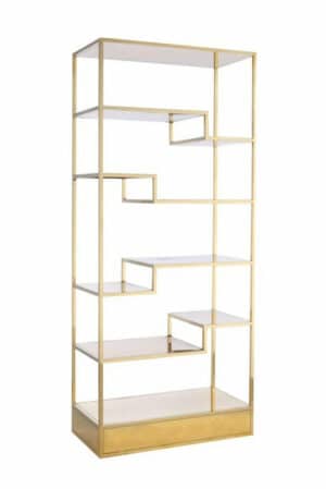 multi shelf gold backbar for display of bottles