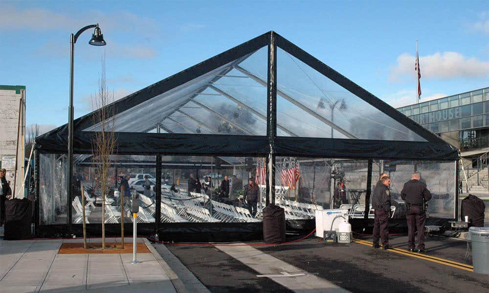 40 gable clear tent with black frame