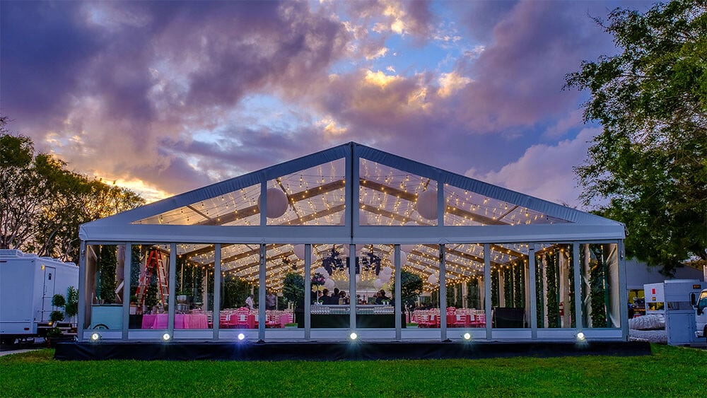 evening outdoor winter wedding receptions with clear tent