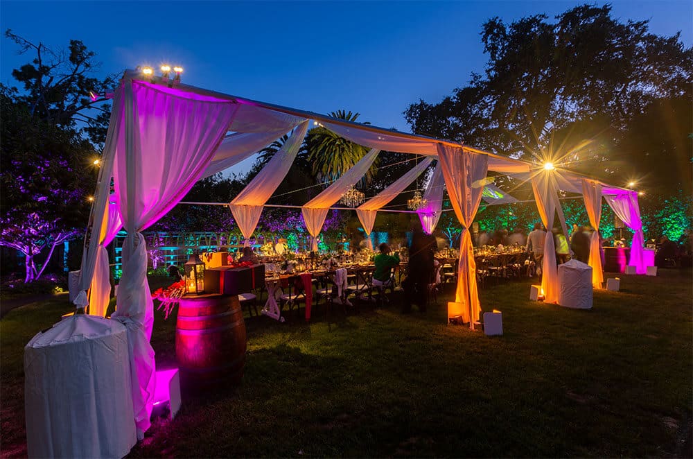 birthday party lighted canopy at night