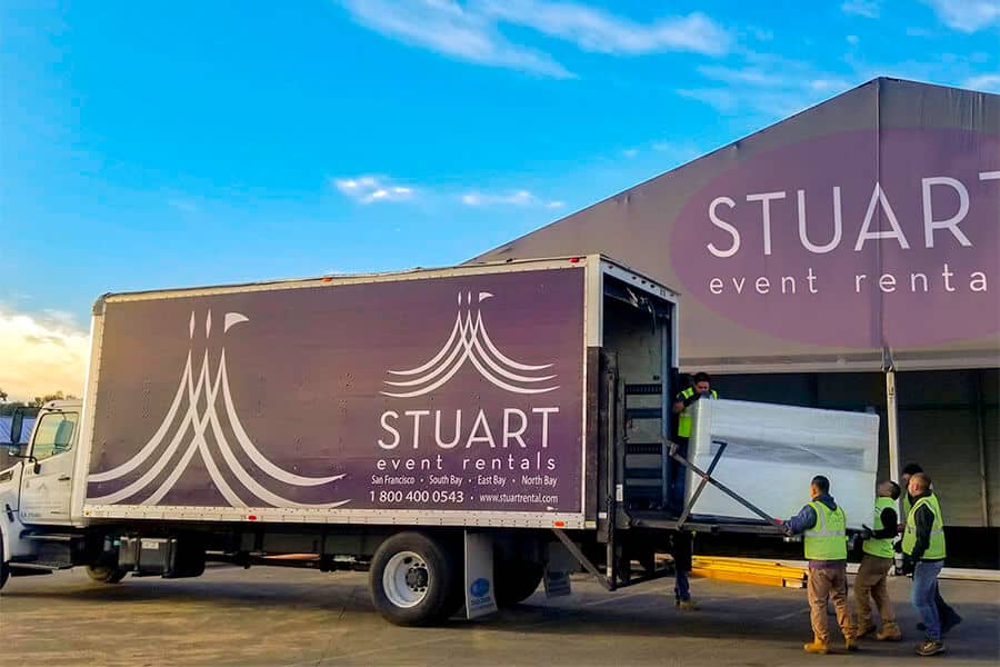 stuart event rentals delivery trucks and tent