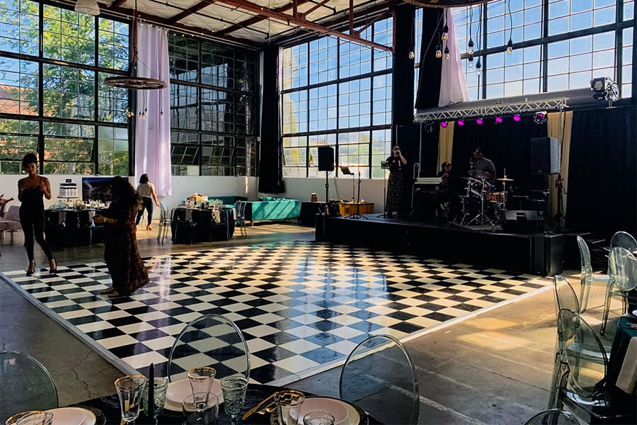 Stage with Lighting and Black & White Checkered Dance Floor black & white checkered dance floor for birthday party