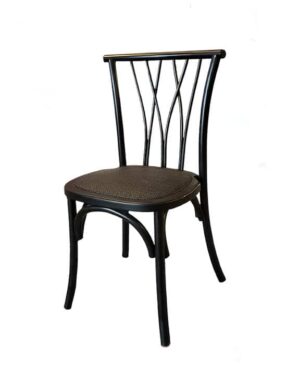 black slatted rattan wood chair with art deco motif