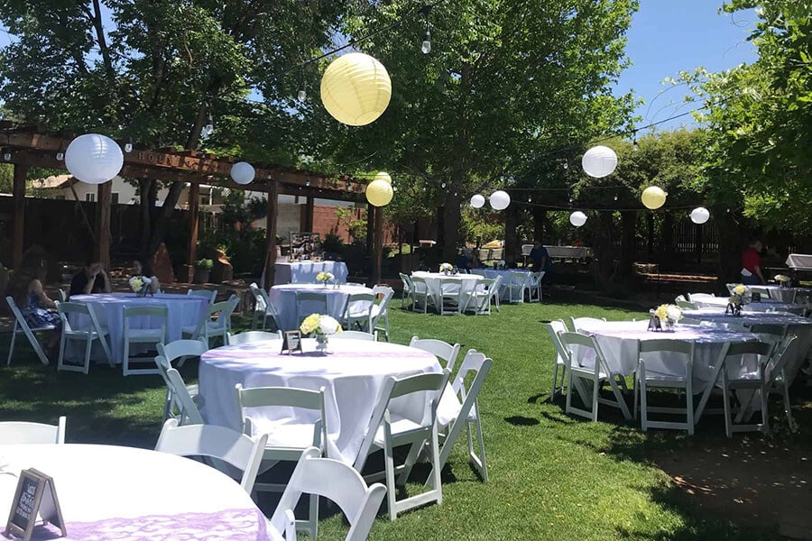 Outdoor Graduation Party outdoor graduation party with tables chairs balloons