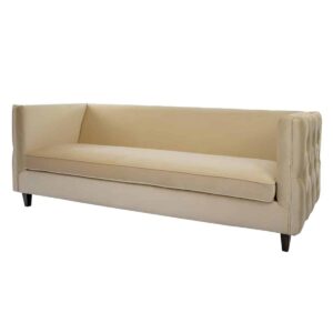 champagne velvet tufted tuxedo style sofa