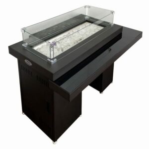 black glass top fire pit table