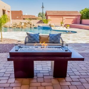 glass top outdoor fire pit table