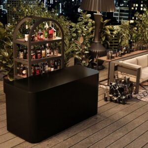 black stained red oak bar party setting