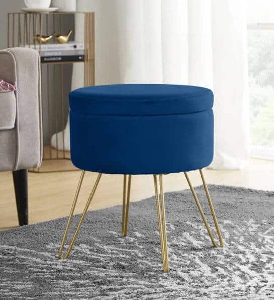 navy storage ottoman side table in home