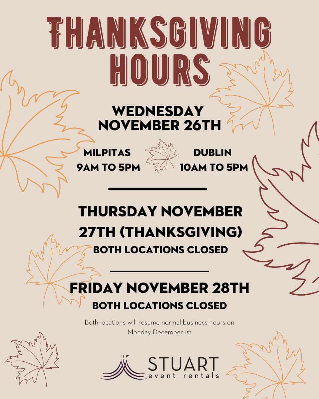 thanksgiving holiday hours 2025