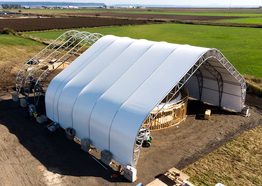 large tent over construction project