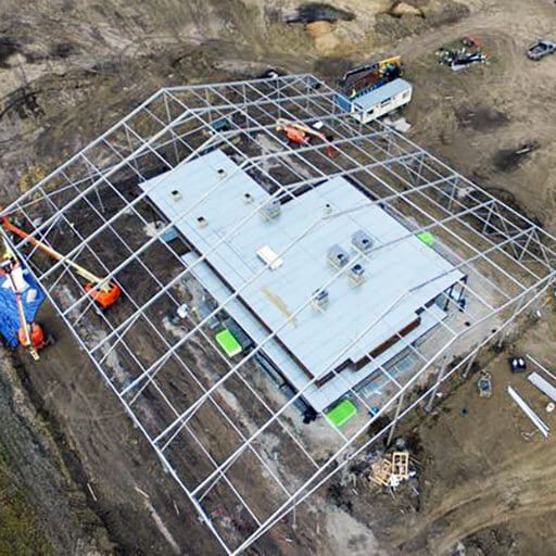 construction tent exterior aerial view