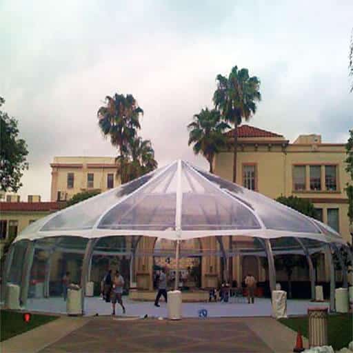 round clear tent outside stanford university