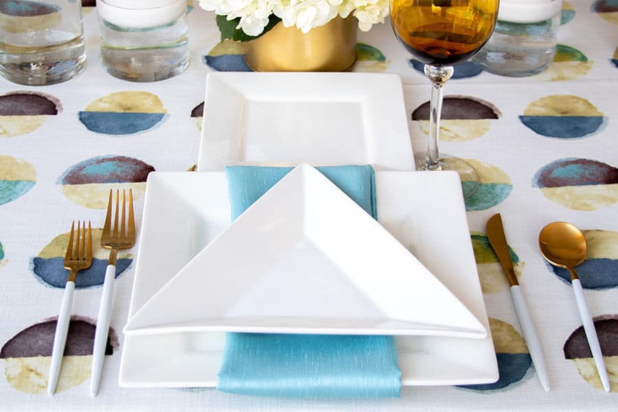 formal tableware geometric pattern square triangle place setting