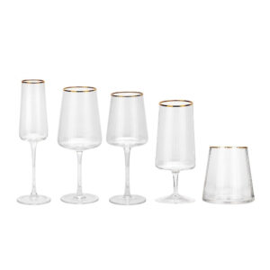 Modern Gold Rim Ribbed Glassware