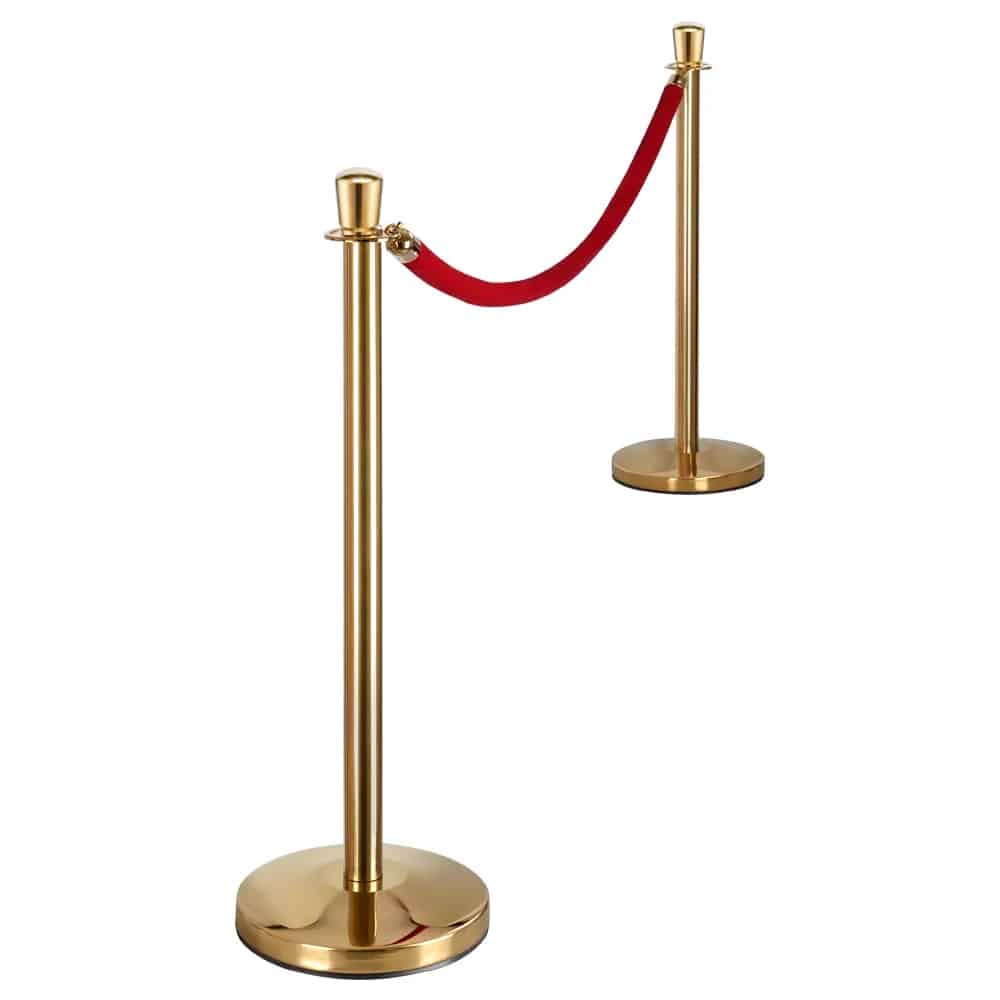 XIANERS Gold Stanchions Stainless Steel Red Carpet Poles Velvet Rope Red Carpet Ropes Poles Crowd Control Barriers Hollow Base Velvet Rope