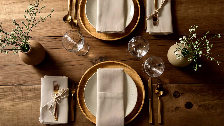 bamboo plate dining spread