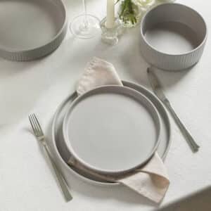 Strata Stoneware China Dinner Plate Gray Fog Table Setting