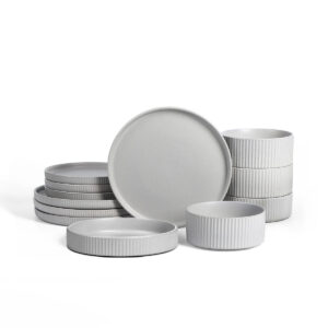 Strata Stoneware China Set Gray Fog